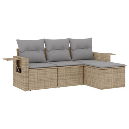 Set Divano Da Giardino 4 Pz Con Cuscini Beige In Polyrattan