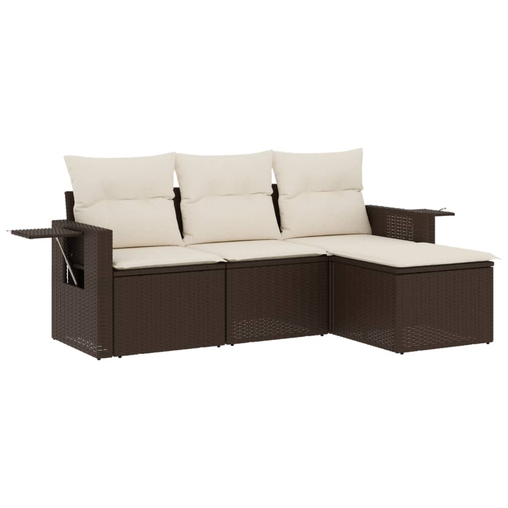 Set Divano Da Giardino 4 Pz Con Cuscini Marrone In Polyrattan