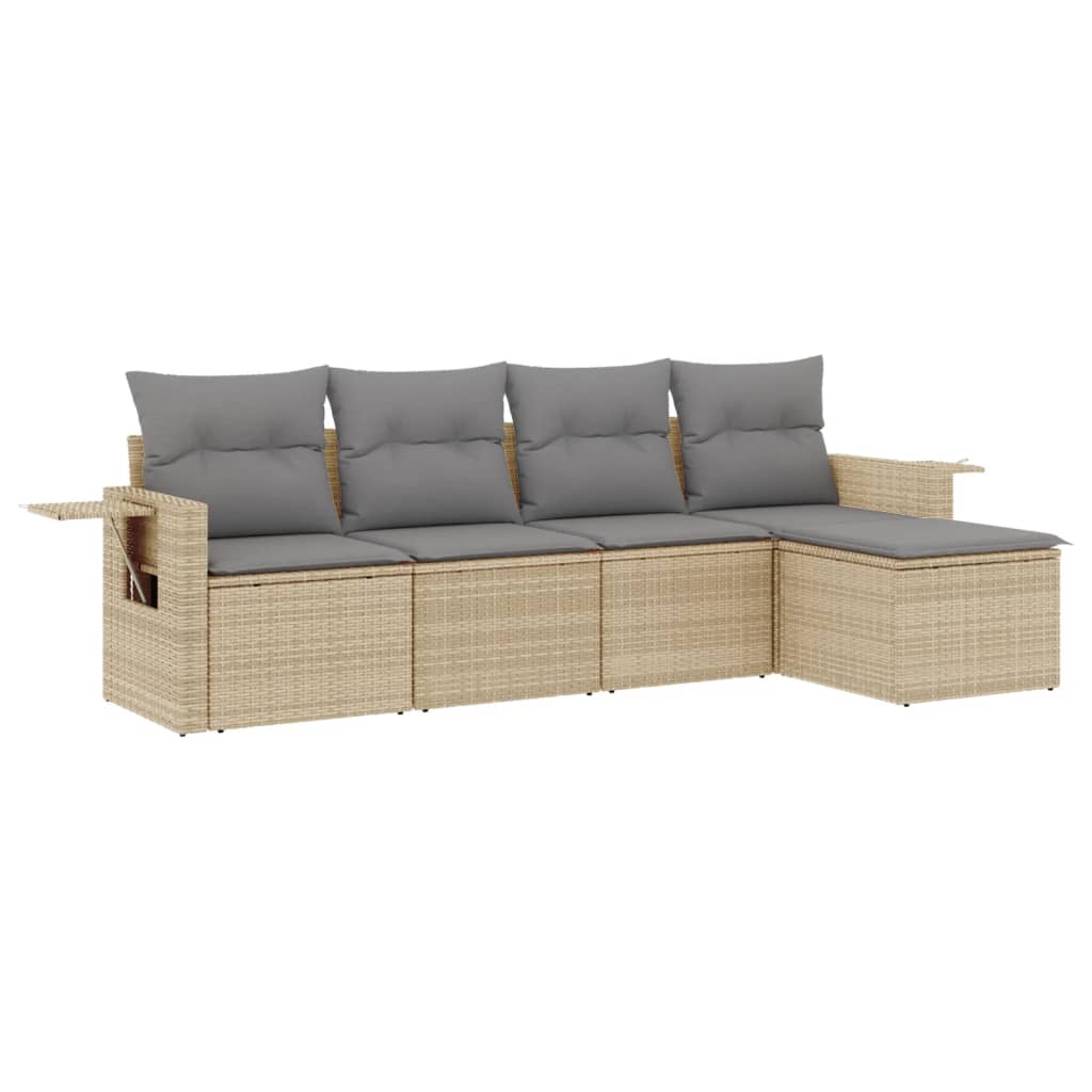 Set Divano Da Giardino 5 Pz Con Cuscini Beige In Polyrattan