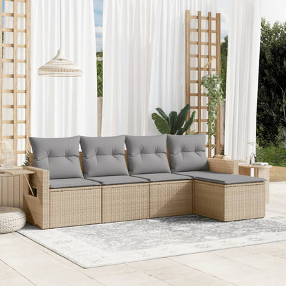 Set Divano Da Giardino 5 Pz Con Cuscini Beige In Polyrattan