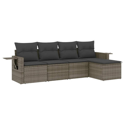 Set Divano Da Giardino 5 Pz Con Cuscini Grigio In Polyrattan