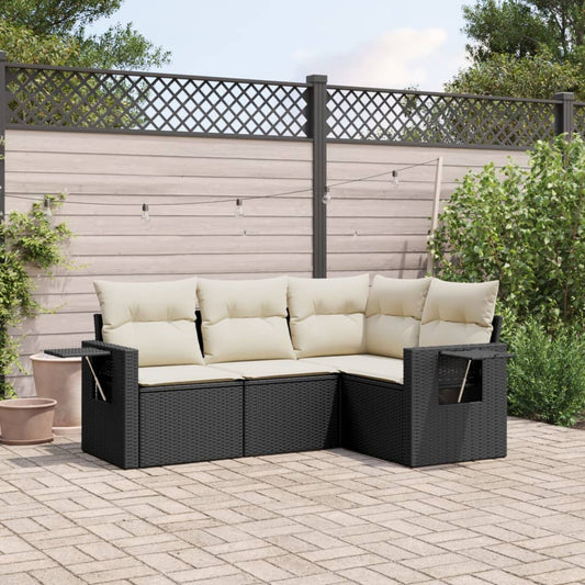 Set Divani Da Giardino 4 Pz Con Cuscini Nero In Polyrattan