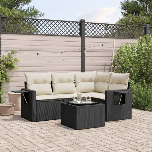 Set Divani Da Giardino 5 Pz Con Cuscini In Polyrattan Nero