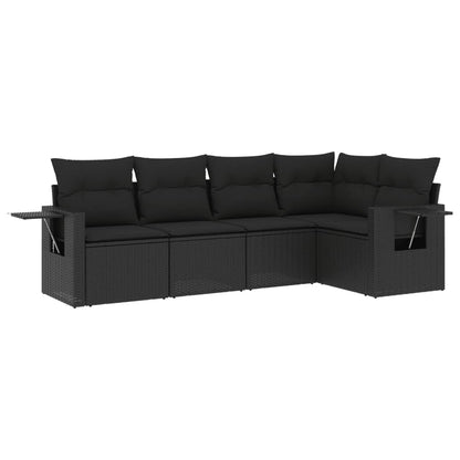 Set Divani Da Giardino 5 Pz Con Cuscini In Polyrattan Nero