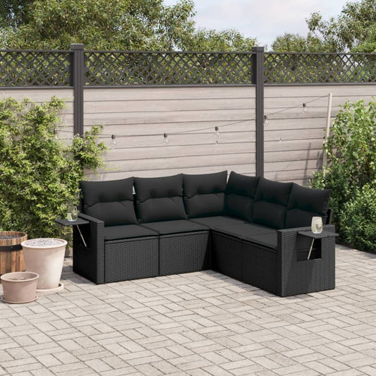 Set Divani Da Giardino 5 Pz Con Cuscini In Polyrattan Nero