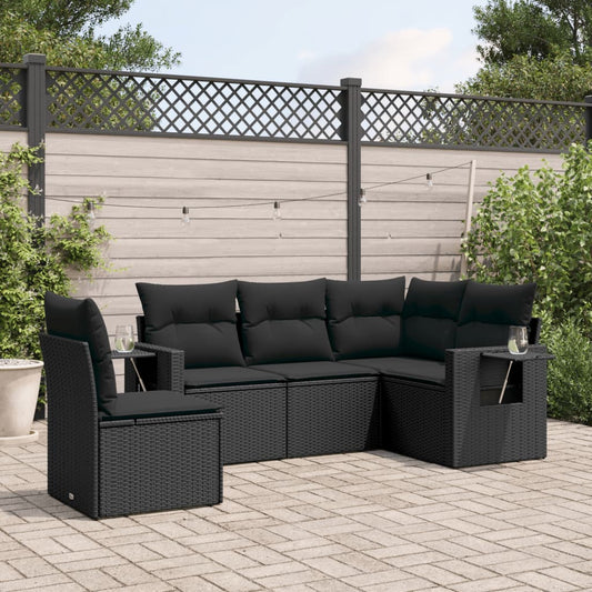 Set Divani Da Giardino 5 Pz Con Cuscini In Polyrattan Nero