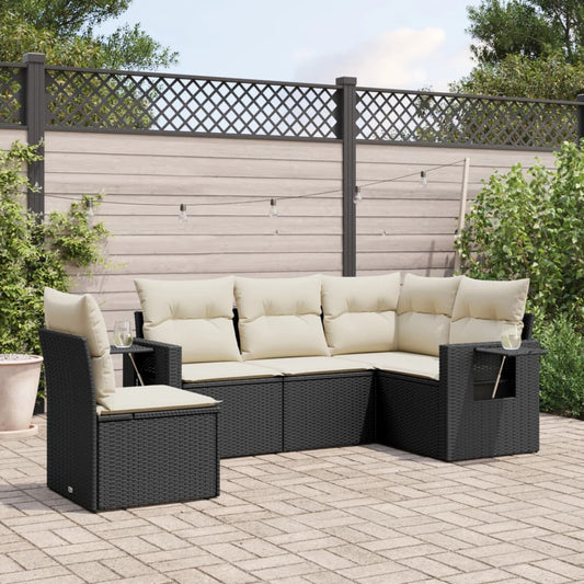 Set Divani Da Giardino 5 Pz Con Cuscini In Polyrattan Nero