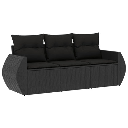 Set Divani Da Giardino 3 Pz Con Cuscini In Polyrattan Nero