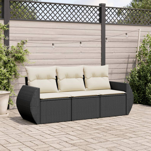 Set Divani Da Giardino 3 Pz Con Cuscini In Polyrattan Nero