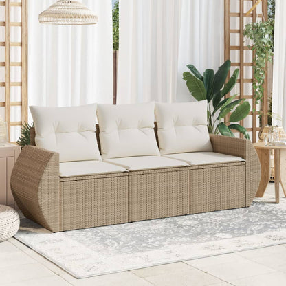 Set Divano Da Giardino 3 Pz Con Cuscini Beige In Polyrattan