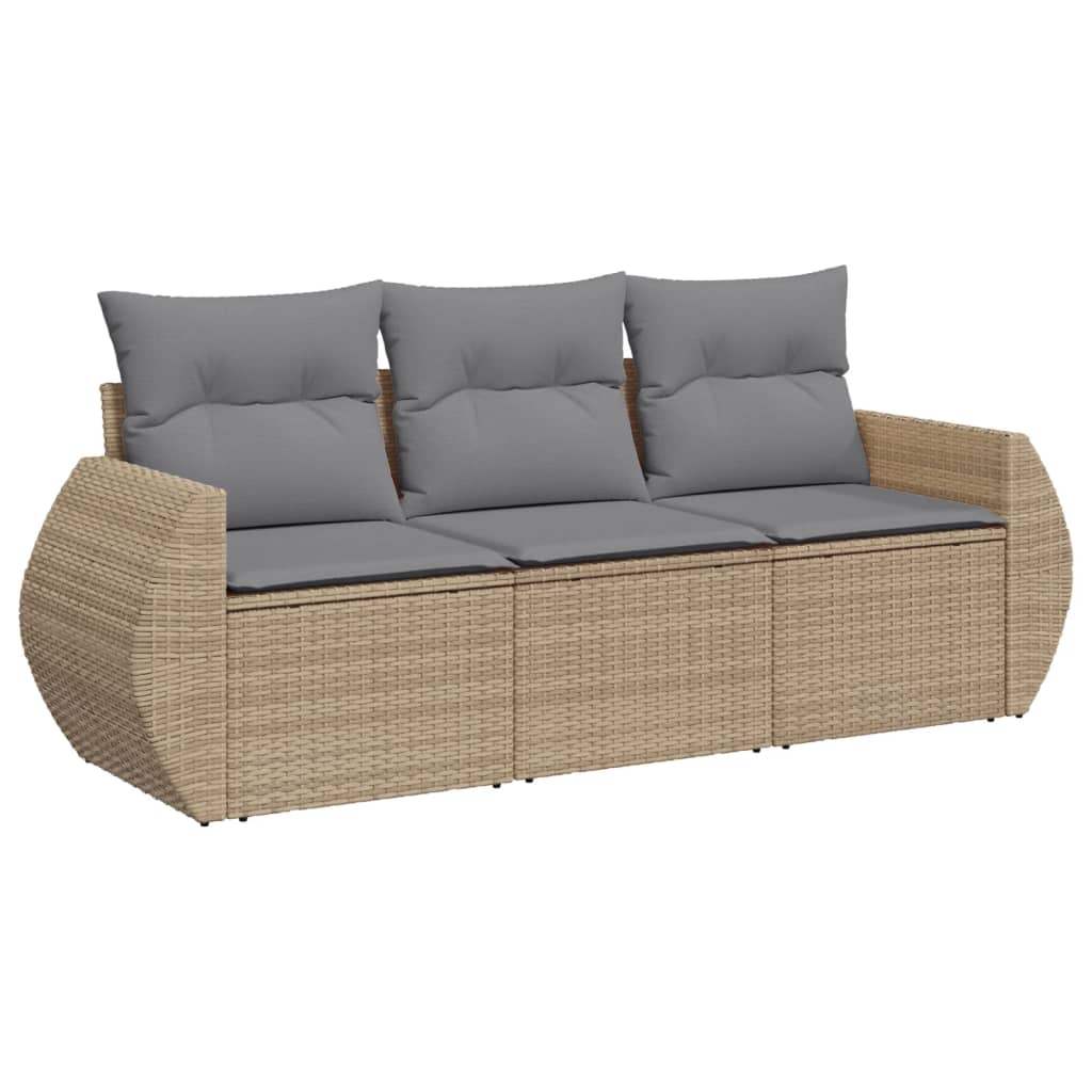 Set Divano Da Giardino 3 Pz Con Cuscini Beige In Polyrattan