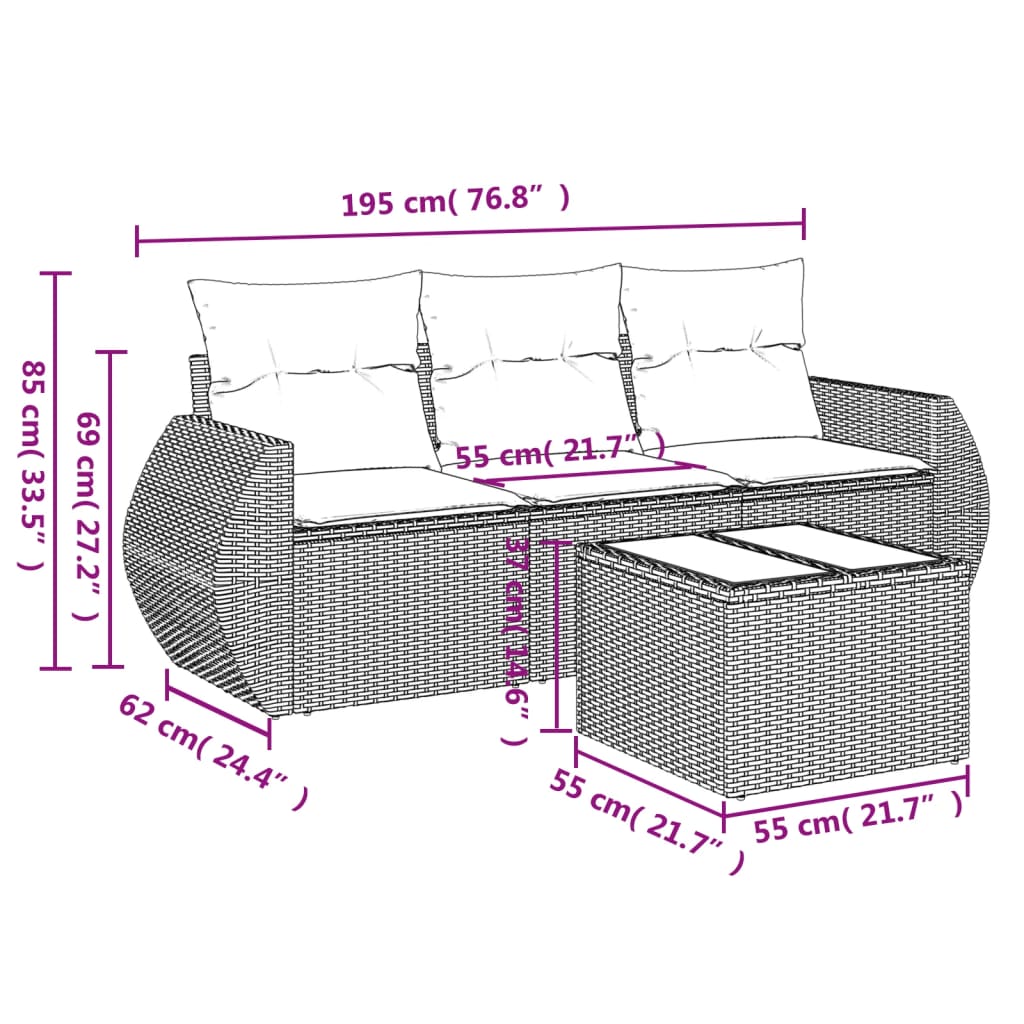 Set Divani Da Giardino 4 Pz Con Cuscini Nero In Polyrattan