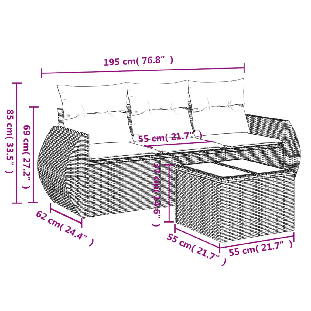 Set Divano Da Giardino 4 Pz Con Cuscini Beige In Polyrattan