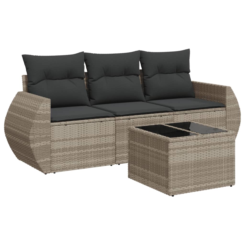 Set Divano Da Giardino 4pz Con Cuscini Grigio Chiaro Polyrattan