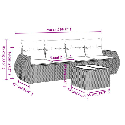 Set Divano Da Giardino 5 Pz Con Cuscini Beige In Polyrattan