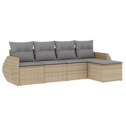 Set Divano Da Giardino 5 Pz Con Cuscini Beige In Polyrattan