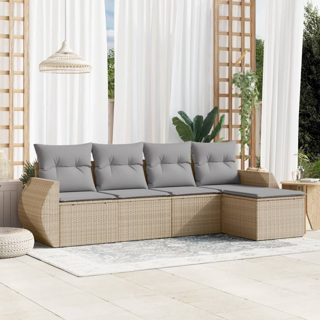 Set Divano Da Giardino 5 Pz Con Cuscini Beige In Polyrattan