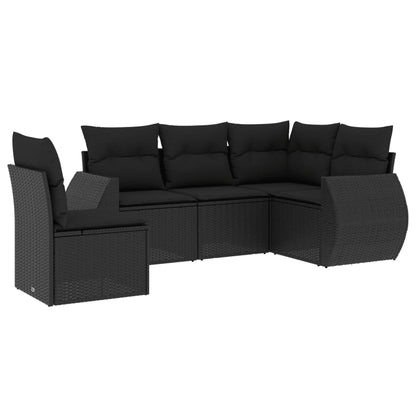 Set Divani Da Giardino 5 Pz Con Cuscini In Polyrattan Nero