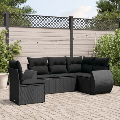 Set Divani Da Giardino 5 Pz Con Cuscini In Polyrattan Nero