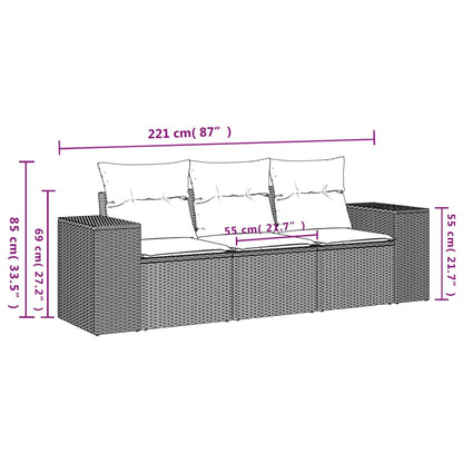 Set Divani Da Giardino 3 Pz Con Cuscini In Polyrattan Nero