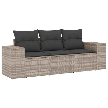 Set Divano Da Giardino 3pz Con Cuscini Grigio Chiaro Polyrattan