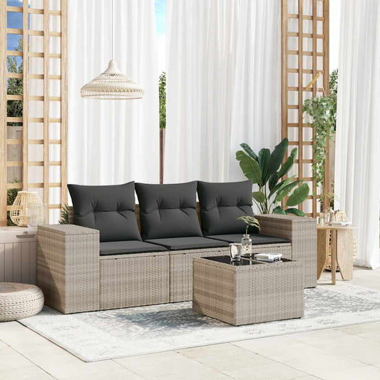 Set Divano Da Giardino 4pz Con Cuscini Grigio Chiaro Polyrattan