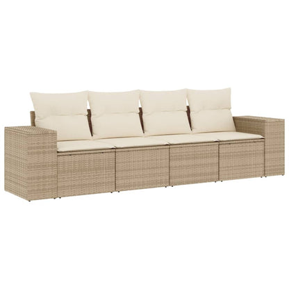 Set Divano Da Giardino 4 Pz Con Cuscini Beige In Polyrattan