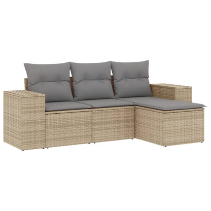 Set Divano Da Giardino 4 Pz Con Cuscini Beige In Polyrattan