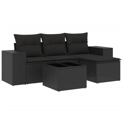 Set Divani Da Giardino 5 Pz Con Cuscini In Polyrattan Nero