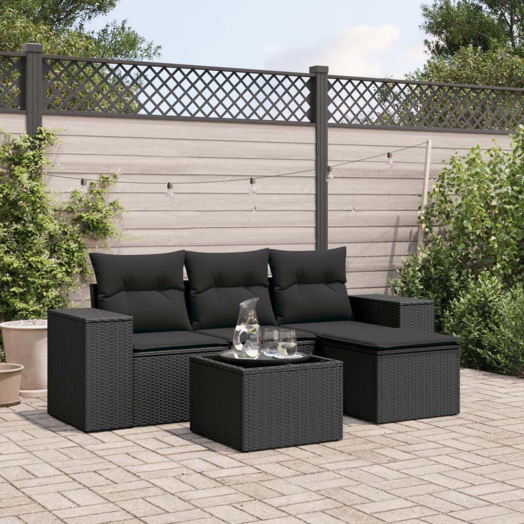 Set Divani Da Giardino 5 Pz Con Cuscini In Polyrattan Nero