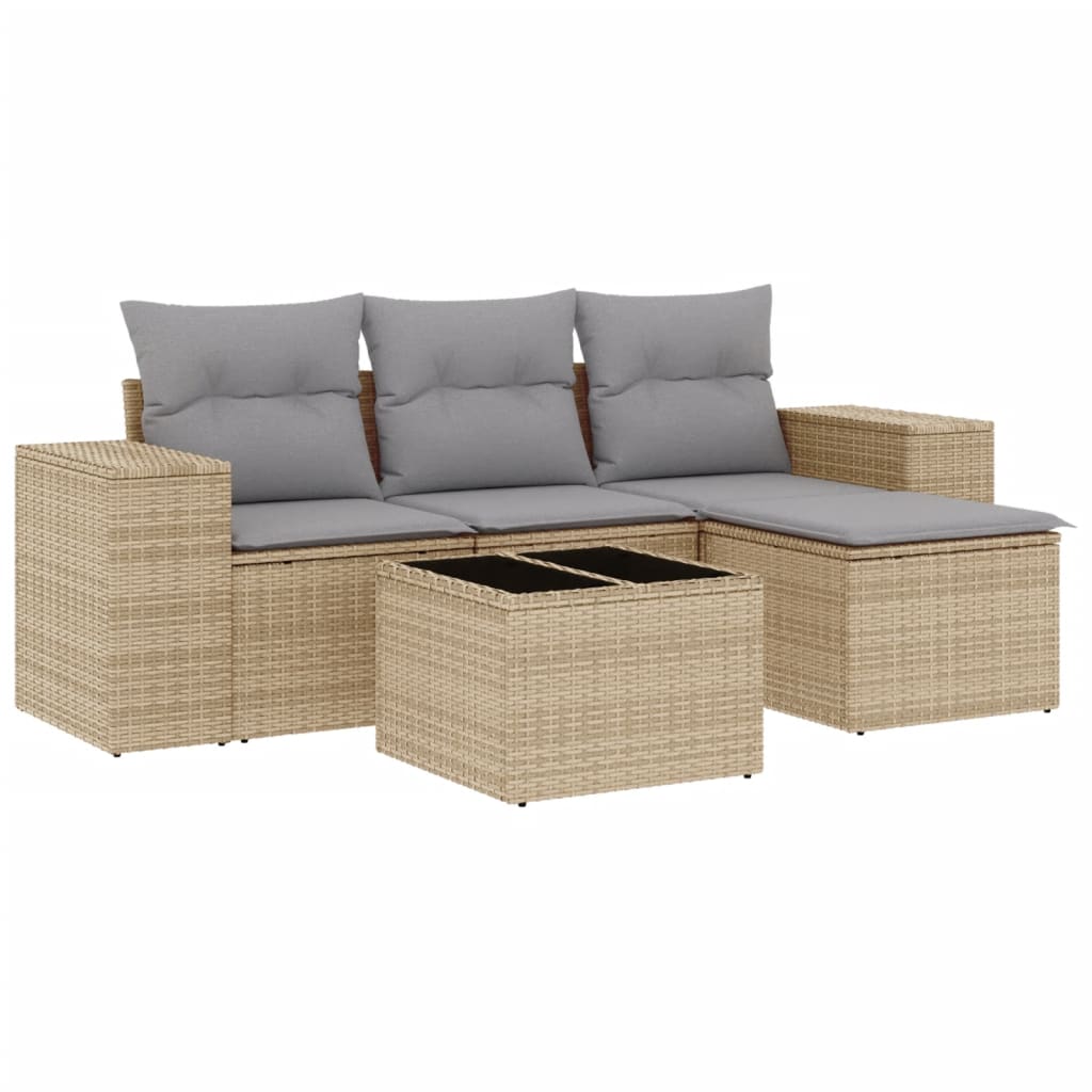 Set Divano Da Giardino 5 Pz Con Cuscini Beige In Polyrattan