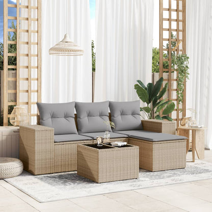 Set Divano Da Giardino 5 Pz Con Cuscini Beige In Polyrattan