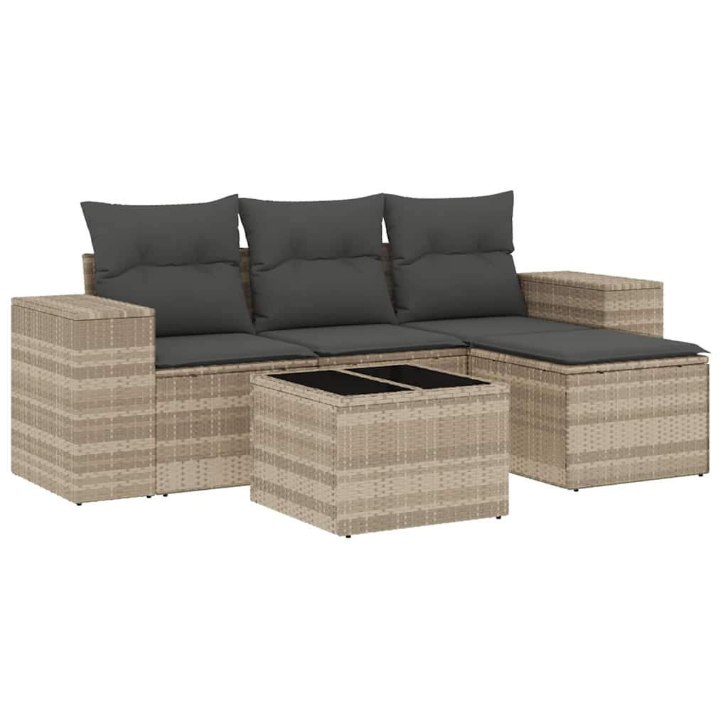 Set Divano Da Giardino 5pz Con Cuscini Grigio Chiaro Polyrattan