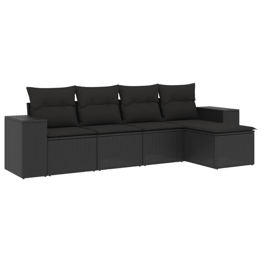 Set Divani Da Giardino 5 Pz Con Cuscini In Polyrattan Nero