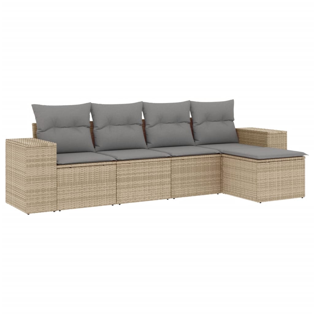 Set Divano Da Giardino 5 Pz Con Cuscini Beige In Polyrattan