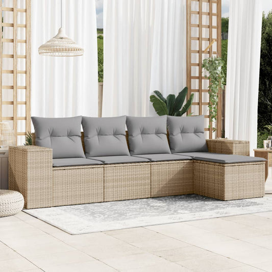 Set Divano Da Giardino 5 Pz Con Cuscini Beige In Polyrattan