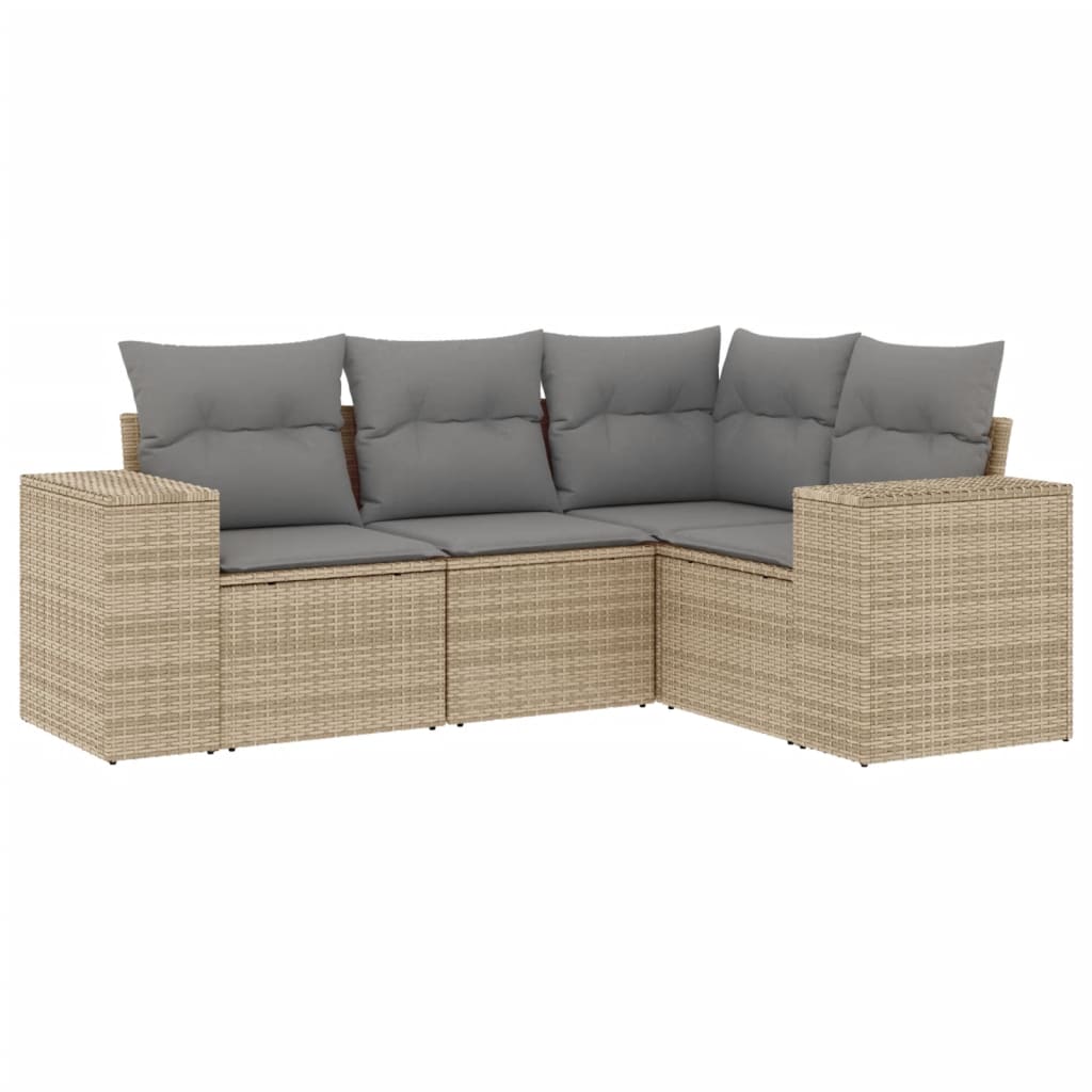 Set Divano Da Giardino 4 Pz Con Cuscini Beige In Polyrattan