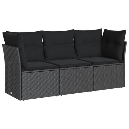 Set Divani Da Giardino 3 Pz Con Cuscini In Polyrattan Nero