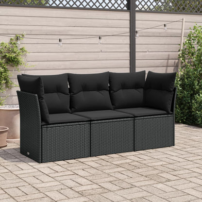 Set Divani Da Giardino 3 Pz Con Cuscini In Polyrattan Nero