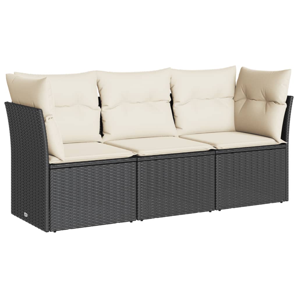 Set Divani Da Giardino 3 Pz Con Cuscini In Polyrattan Nero