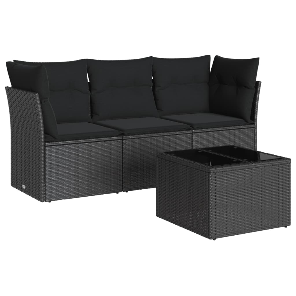 Set Divani Da Giardino 4 Pz Con Cuscini Nero In Polyrattan