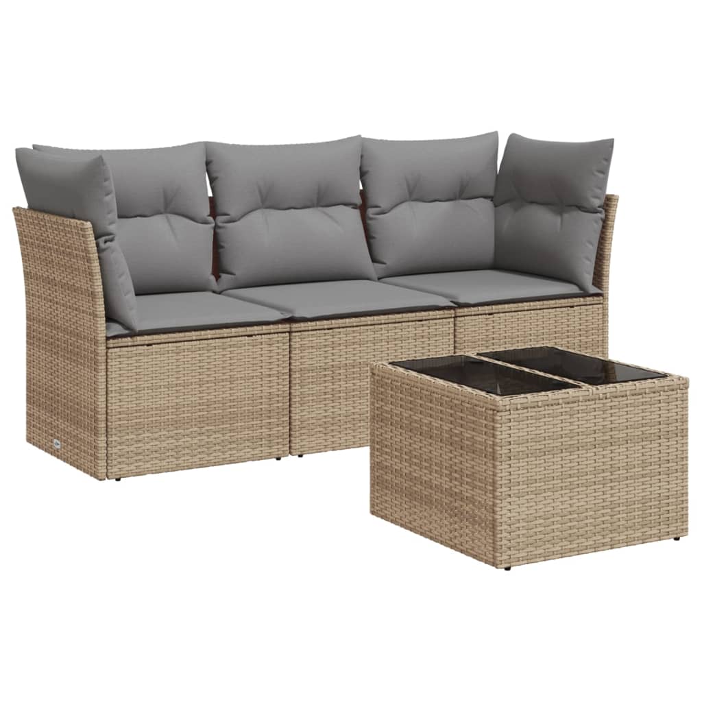 Set Divano Da Giardino 4 Pz Con Cuscini Beige In Polyrattan