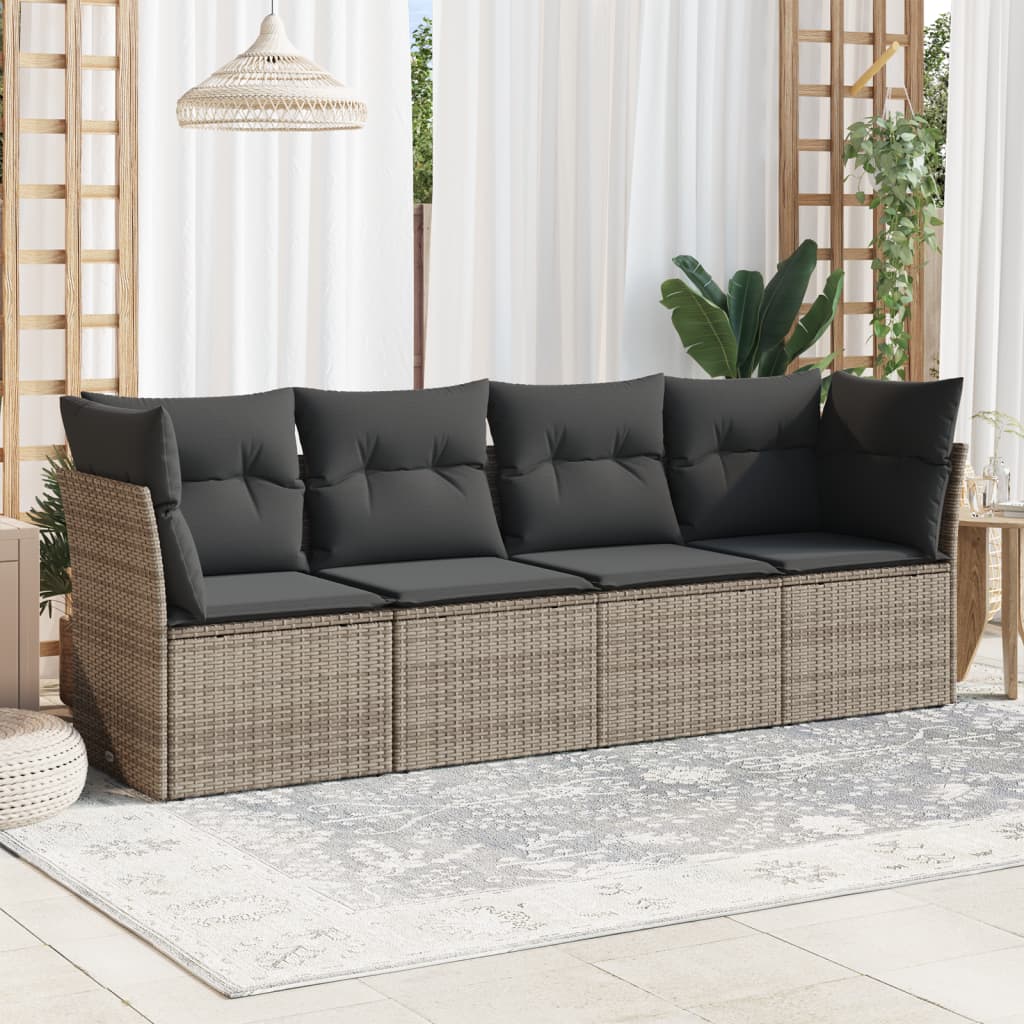 Set Divani Da Giardino 4 Pz Con Cuscini In Polyrattan Grigio