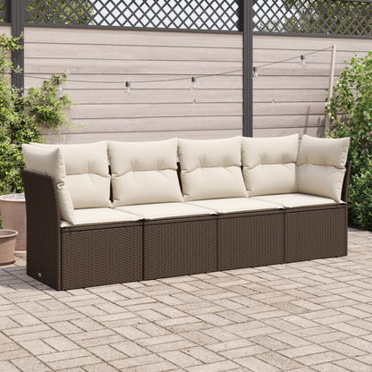 Set Divano Da Giardino 4 Pz Con Cuscini Marrone In Polyrattan