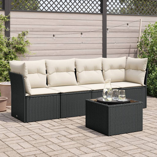 Set Divani Da Giardino 5 Pz Con Cuscini In Polyrattan Nero