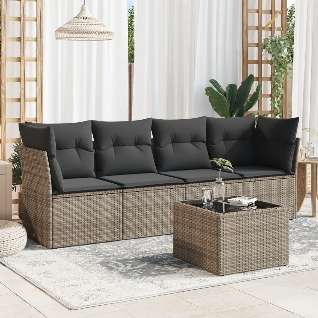 Set Divano Da Giardino 5 Pz Con Cuscini Grigio In Polyrattan