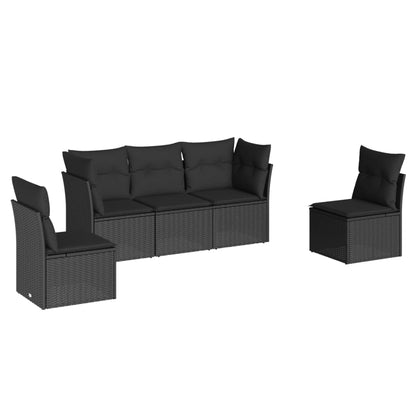 Set Divani Da Giardino 5 Pz Con Cuscini In Polyrattan Nero