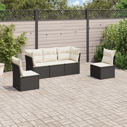 Set Divani Da Giardino 5 Pz Con Cuscini In Polyrattan Nero