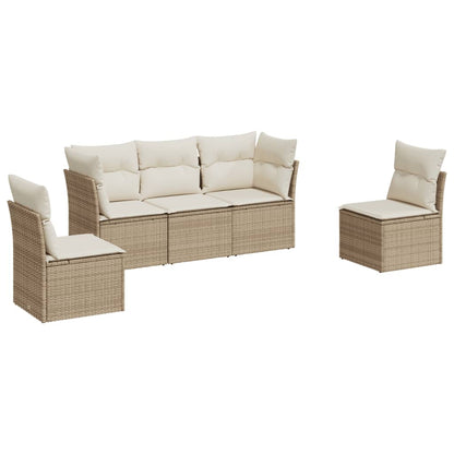 Set Divano Da Giardino 5 Pz Con Cuscini Beige In Polyrattan