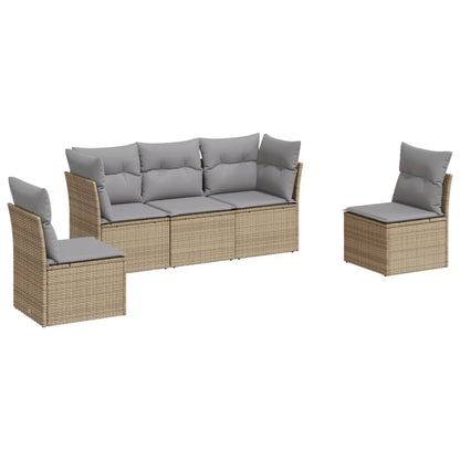 Set Divano Da Giardino 5 Pz Con Cuscini Beige In Polyrattan